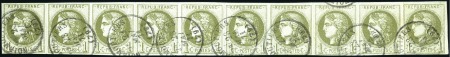 Stamp of France 1c Bordeaux en BANDE DE DIX obl. càd Noirmoutiers 
