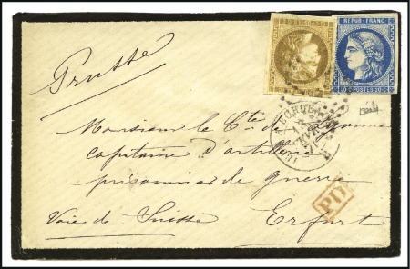 Stamp of France 1871 20c Bordeaux +10c bistre verdâtre foncé Borde