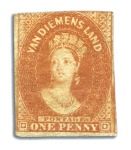Stamp of Australia » Tasmania 1856-57 Pelure paper 1d deep-red brown unused, two