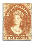 Stamp of Australia » Tasmania 1856-57 Pelure paper 1d deep-red brown unused, two