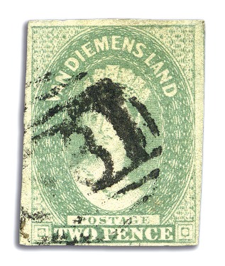Stamp of Australia » Tasmania 1856-57 2d Dull Emerald-Green used, fine to large 