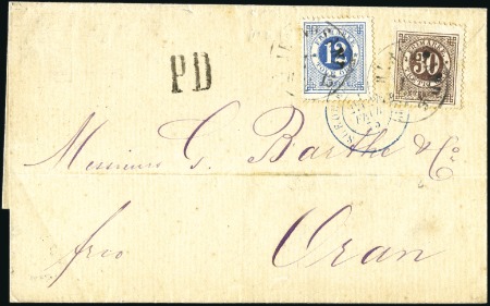 Stamp of Sweden » 1872-78 Ring Types 30ö brown and 12ö blue tied by HÄRNÖSAND 17/2 1875