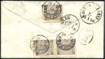 Stamp of Sweden » 1858-72 Coat of Arms Issue 30ö brown and three 9ö violett (on reverse) tied b