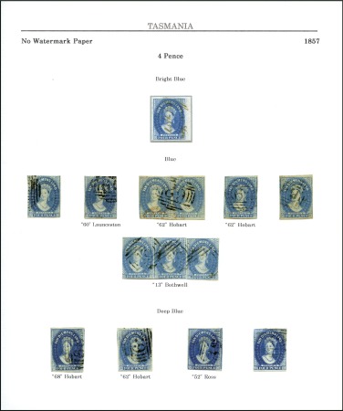 Stamp of Australia » Tasmania 1856-57 4d Blue used selection incl. two apparentl