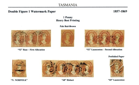 Stamp of Australia » Tasmania 1857-69 1d Pale Red-Brown selection incl. unused s