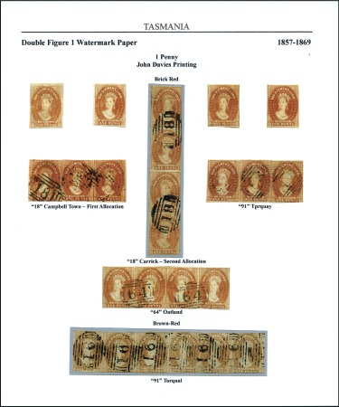 Stamp of Australia » Tasmania 1857-69 1d Brick-Red selection on two pages incl. 