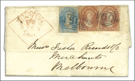 Stamp of Australia » Tasmania 1861 (Feb 2) Entire from Hobart to Victoria with t