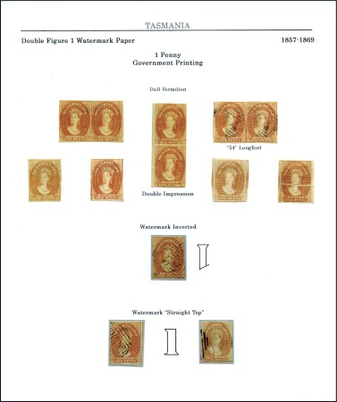 Stamp of Australia » Tasmania 1857-69 1d Dull Vermilion selection on 2 pages, wi
