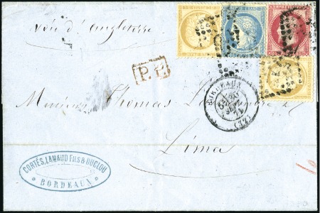 Stamp of France 1871 15c bistre avec Siège 20c bleu et Empire Laur