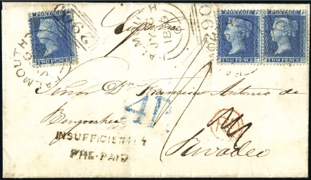 Stamp of Great Britain » 1854-70 Perforated Line Engraved 1858-79 2d blue, plate 7, pair and single, tied FA