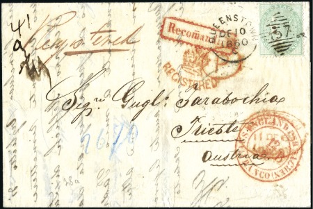 Stamp of Great Britain » 1855-1900 Surface Printed 1855-57 1s green, tied QUEENSTOWN DE 10 1860 duple