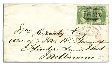 Stamp of Australia » Tasmania Covers

1858 (Feb 16) Wrapper from Hobart to Mel