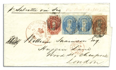 Stamp of Australia » Tasmania 1861 (Sep 21) Wrapper from Hobart to England with 