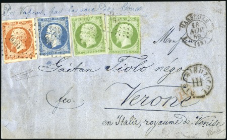 Stamp of France 1859 Afft tricolore pour l'Italie avec 40c orange 