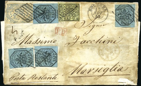Stamp of Italian States » Papal States 1855 Cover from Bologna to Marseille with 50 baj b