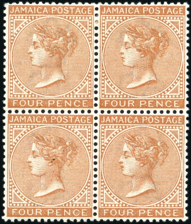 Stamp of Jamaica 1883-97 4d red-orange, mint block of four, well ce