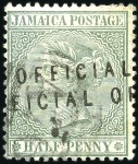 Stamp of Jamaica 1890-91 OFFICIAL 1d green, lot of six examples sho