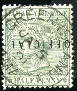 Stamp of Jamaica 1890-91 OFFICIAL 1d green, lot of six examples sho