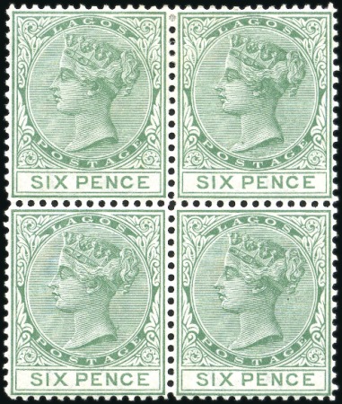 Stamp of Nigerias » Lagos 1876-79 6d green, mint block of four (hinge trace