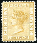 Stamp of Sierra Leone 1872-73 QV wmk sideways, 1d rose-red, 3d buff (wmk