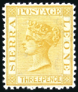 Stamp of Sierra Leone 1872-73 QV wmk upright, 3d saffron-yellow, mint, p