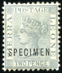 Stamp of Sierra Leone 1884-91 QV wmk Crown CC, 1/2d green, 1d red, 2d gr