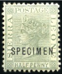 Stamp of Sierra Leone 1884-91 QV wmk Crown CC, 1/2d green, 1d red, 2d gr
