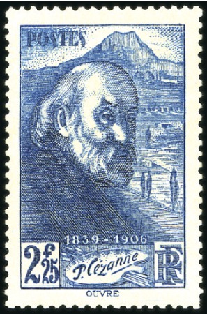 Stamp of France 1939 Paul Cézanne en couleur BLEU FONCE, neuf, peu
