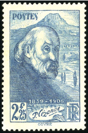 Stamp of France 1939 Paul Cézanne en couleur BLEU-VERT, neuf, peut