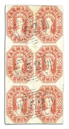 Stamp of Australia » Tasmania THE LARGEST KNOWN MULTIPLE

1858 1s Vermilion us