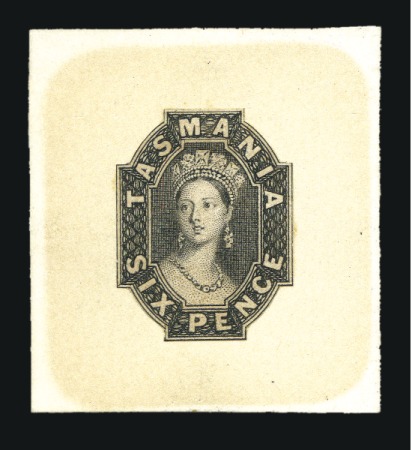 Stamp of Australia » Tasmania 1858 6d Die proof in black on India paper cut to s