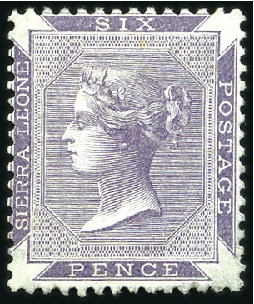 Stamp of Sierra Leone 1859-74 First issue 6ds, the four different exampl