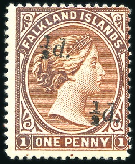 Stamp of Falkland Islands 1891 1/2d on half of 1d red-brown (N°11), mint uns