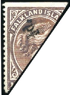 Stamp of Falkland Islands 1891 1/2d on half of 1d brownish claret, mint, cer