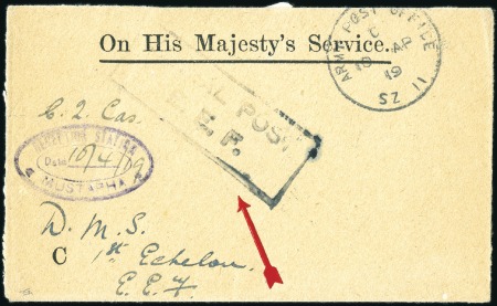 Stamp of Egypt 1919 OHMS envelope showing rare boxed AERIAL POST/