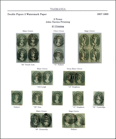 Stamp of Australia » Tasmania 1857-69 2d Green balance collection on 8 pages, in
