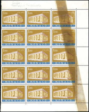 Stamp of Colonies françaises » Monaco 1969 EUROPA CEPT 1F en bloc de 15 avec variété RAC