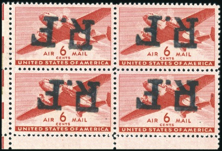 Stamp of France 1944 USA 6c avec surcharge RF d'Alger renversée en