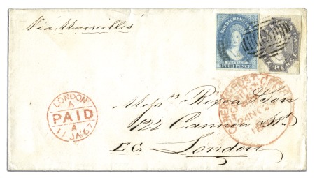 Stamp of Australia » Tasmania 1866 (Nov 11) Envelope from Hobart to England with