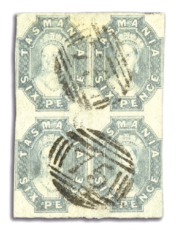 Stamp of Australia » Tasmania 1860-67 6d Grey used block of four (John Davies pr