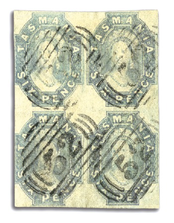 Stamp of Australia » Tasmania 1860-67 6d Grey used block of four (John Davies pr
