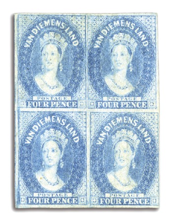 Stamp of Australia » Tasmania 1857-69 4d Pale Blue mint block of four, very clos