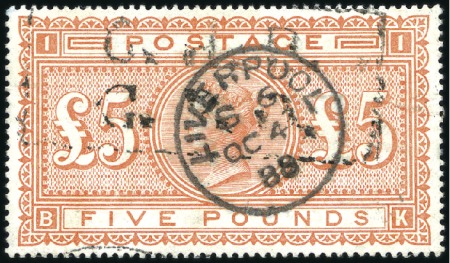 Stamp of Great Britain » 1855-1900 Surface Printed 1867-83 £5 Orange BK, boxed cancel and Liverpool c