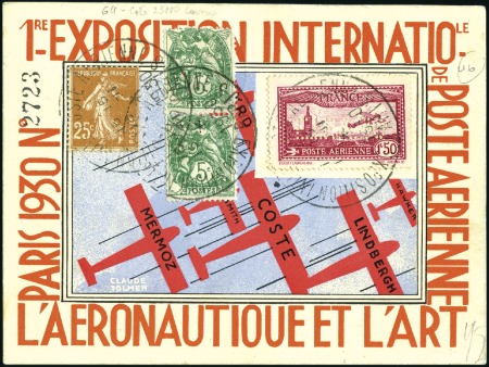 Stamp of France 1930 1F50 carmin perforé EIPA 30 sur carte postale