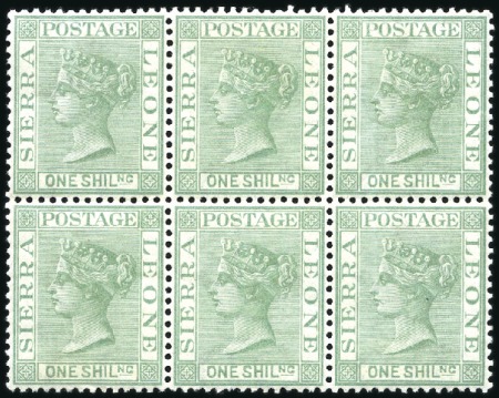 Stamp of Sierra Leone 1876 1s Green mint block of six, light gum creasin
