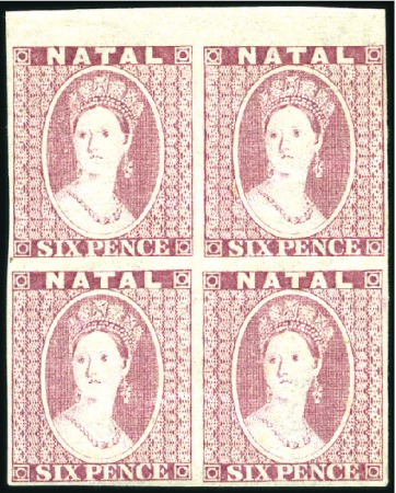 Stamp of South Africa » Natal 6d Chalon imperforate plate proof in rose in a blo