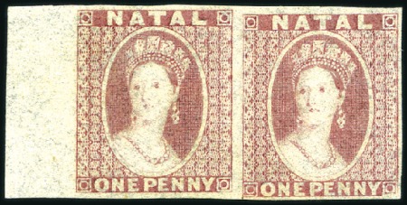 Stamp of South Africa » Natal 1d Chalon imperforate plate proof in rose-red left
