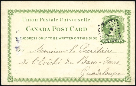 Stamp of Canada 1894 2c Postal card from Quebec to Guadeloupe, can