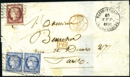 Stamp of Colonies françaises » Guadeloupe 1852 Env. de Basse-Terrre 25.09.1852 pour Paris av