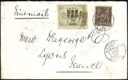 Stamp of China 1897 Cover to France with 10c on 9c in combination